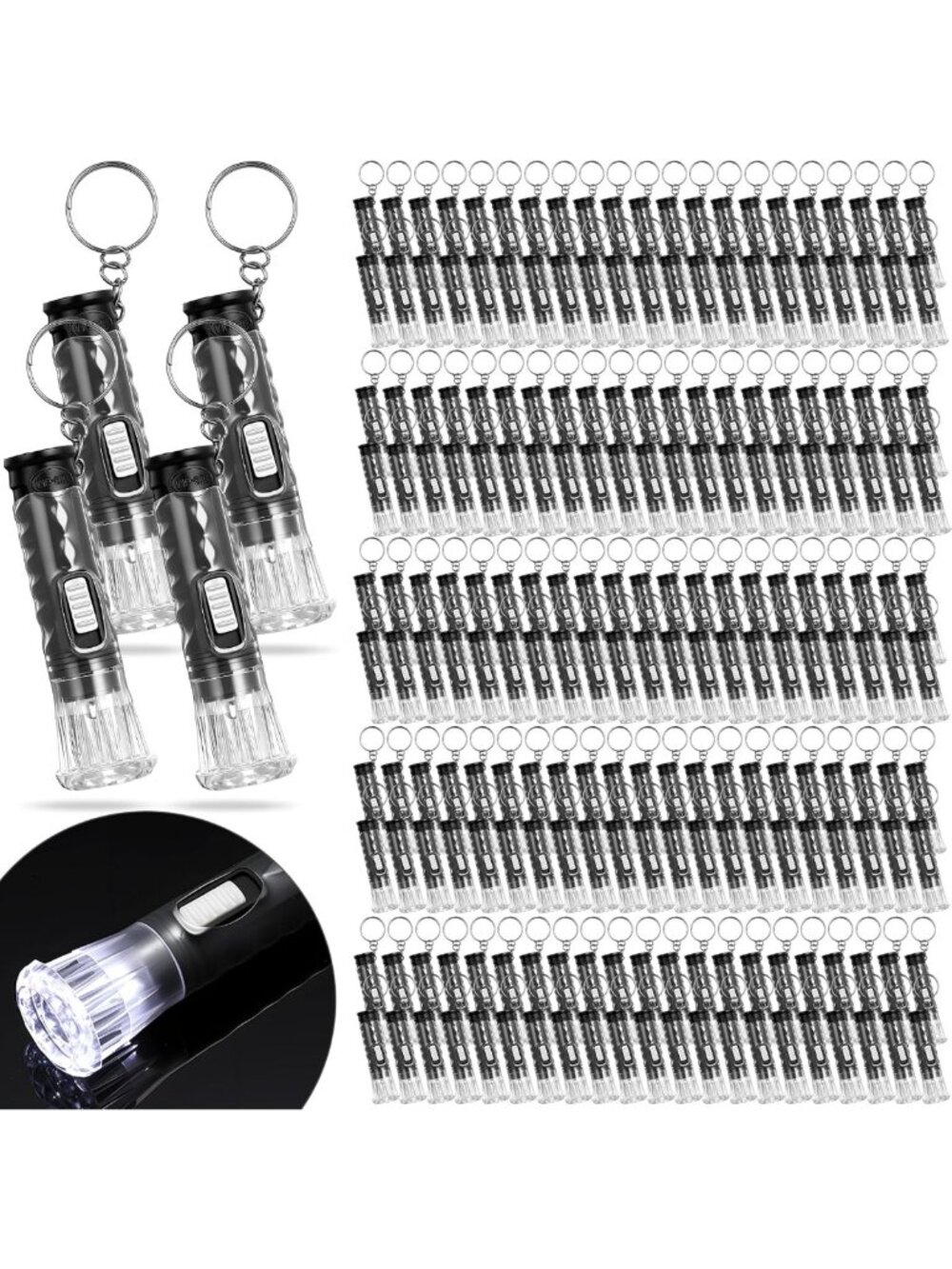 300 Pcs Mini LED Keychain Flashlights - Bulk Key Ring Lights, Portable & Compact